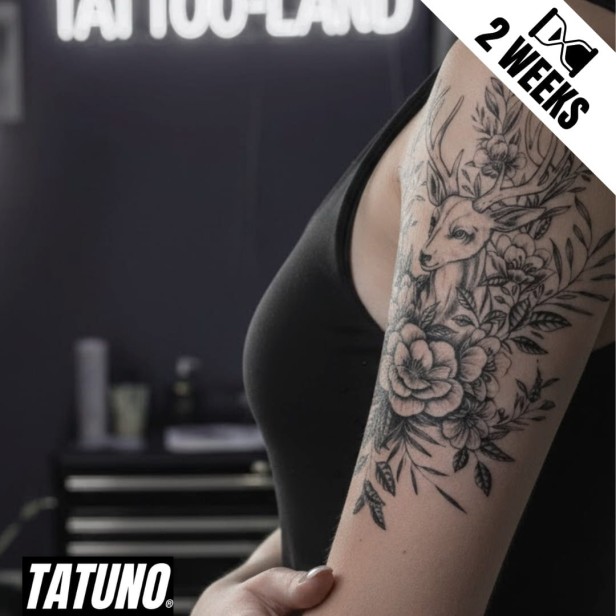 Tatuaż jagua półtrwały jeleń z kwiatami