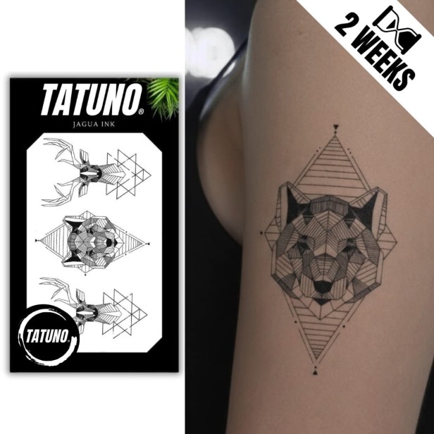 Tatuaż jagua półtrwały geometryczny wilk jeleń