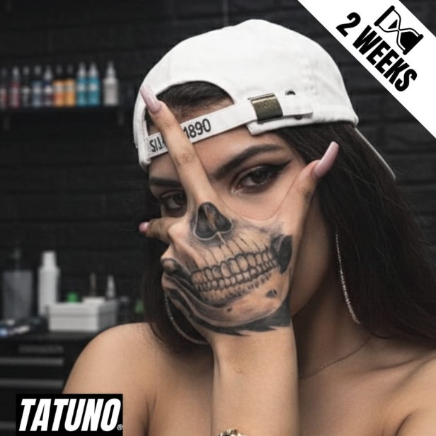 Tatuaż jagua półtrwały czaszka na dłoń