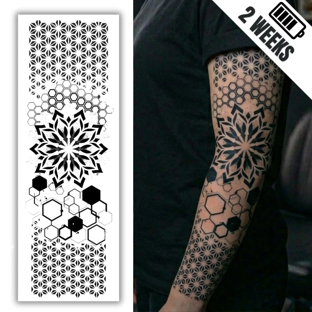 Tatuaż półtrwały rękaw mandala hexagon
