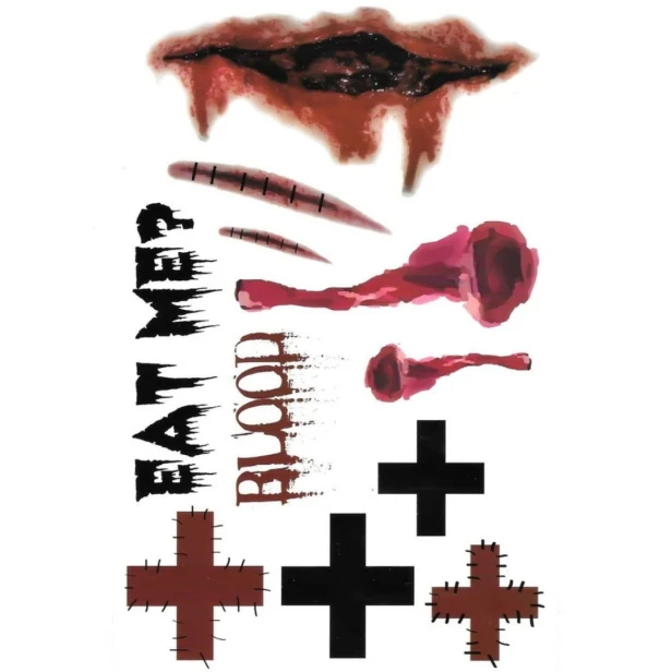 Duży tatuaż halloween tymczasowy zmywalny z napisami eat me rany