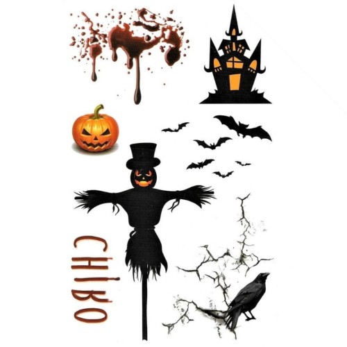 Tatuaż tymczasowy zmywalny na halloween straszny dwór wrona nietoperz
