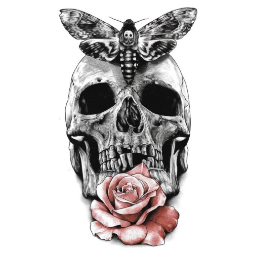 Tatuaż róża motyl czacha