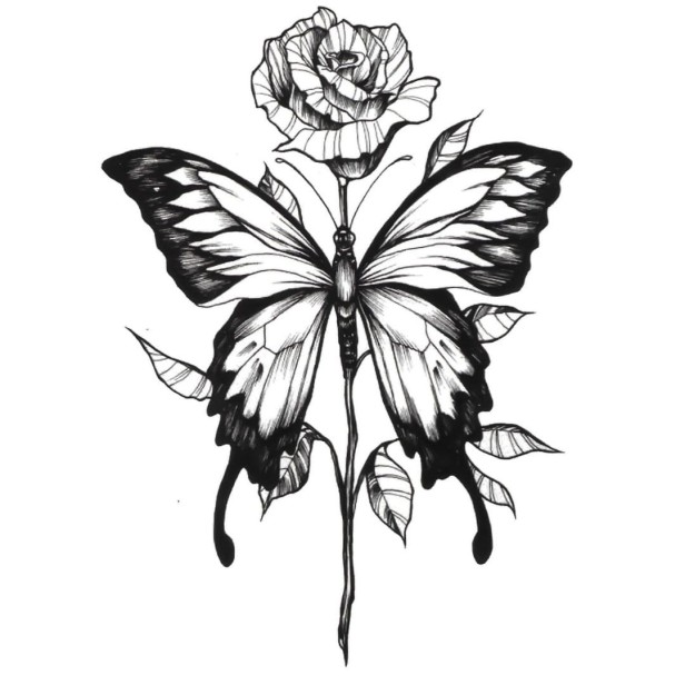 Tatuaż motyl kwiat