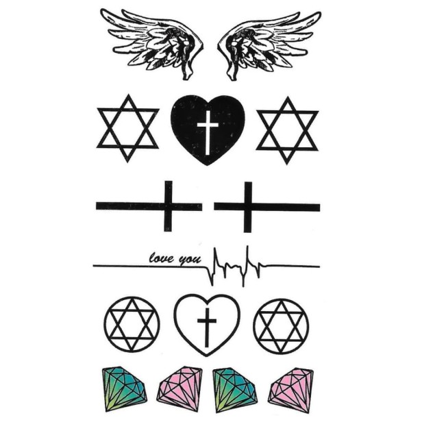 Tatuaż skrzydła krzyże gwiazda dawida