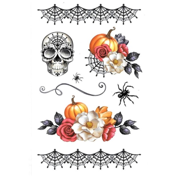 Tatuaże na halloween pająki dynia czaszka mix
