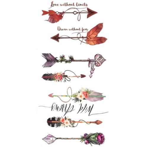 Tatuaż zmywalny strzałki kolorowe z napisami