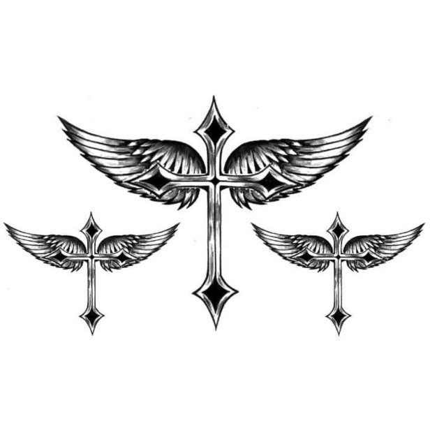 Tatuaże zmywalne krzyże ze skrzydłami