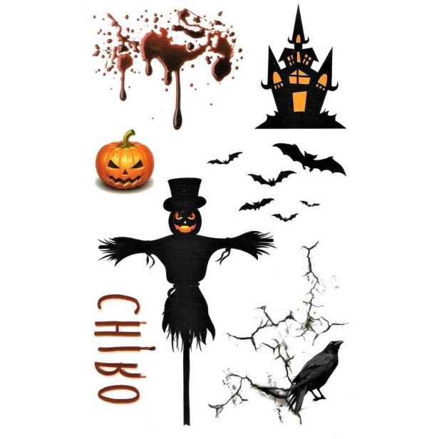 Tatuaże na halloween straszny dwór wrona nietoperz