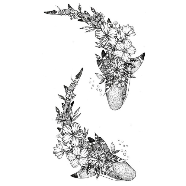 Tatuaż zmywalny delfiny rybki kwiaty